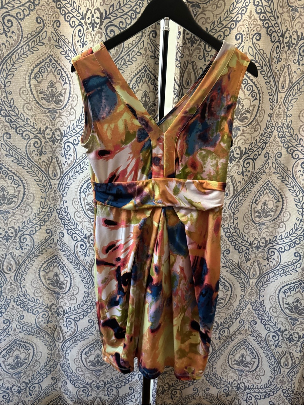 Vera Wang Multicolor Watercolor V-Neck Mini Dress